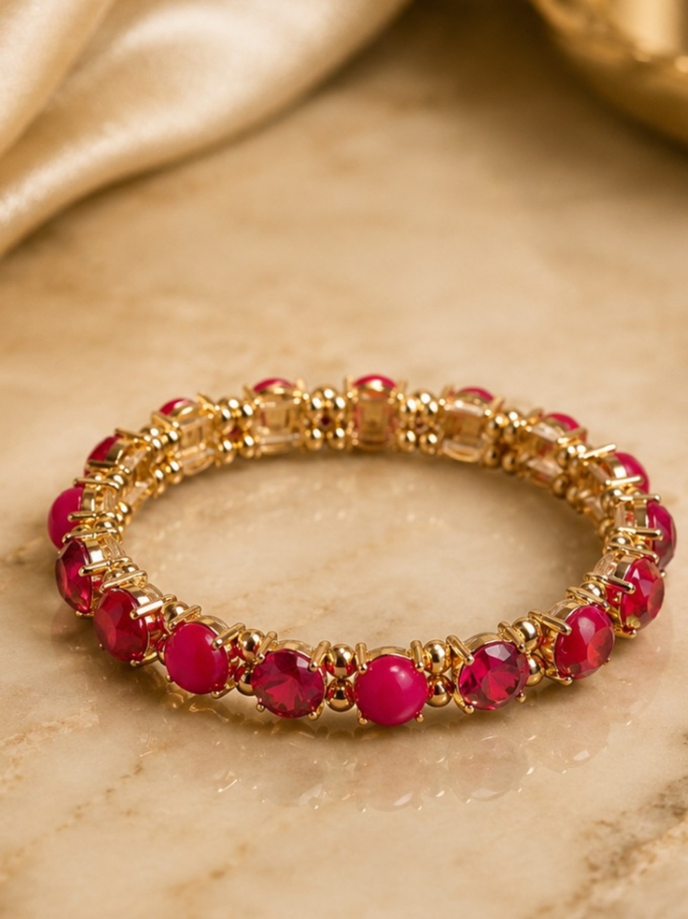 Ruby Red Beaded Stretch Bracelet